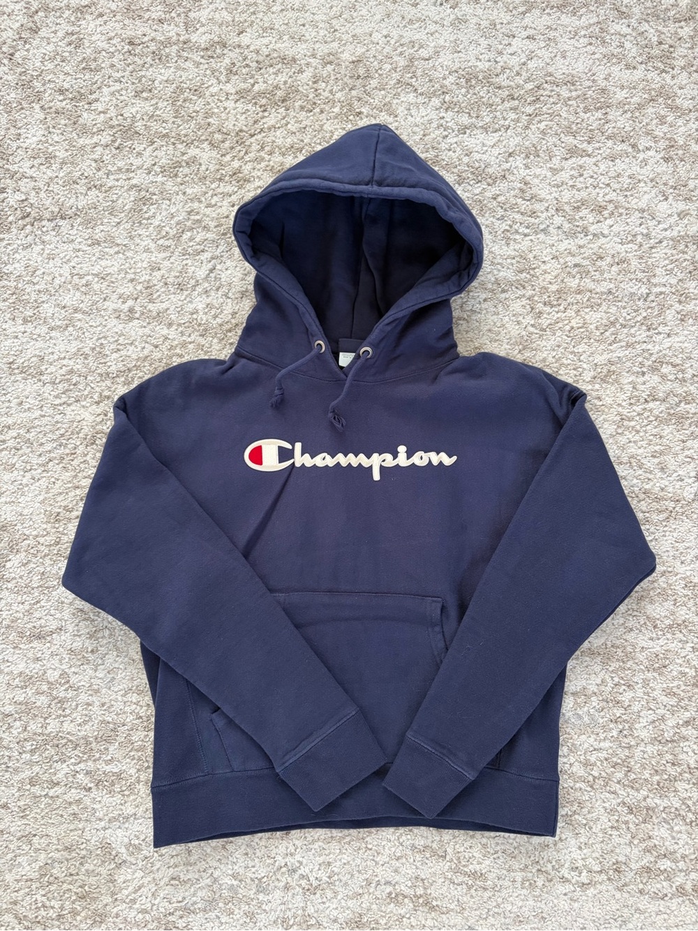 Champion Women's Hoodie Sweatshirt Navy Heavy Drawstring Pocket Size Medium